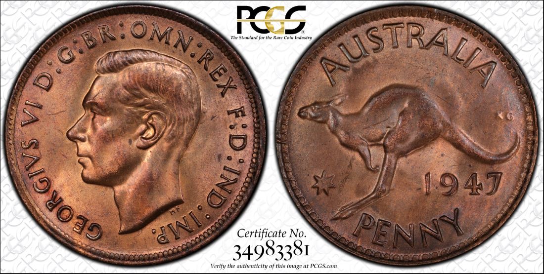 PCGS MS64RB Australia, 1947 Penny Graded Coin Stuart Andersen Pty Ltd